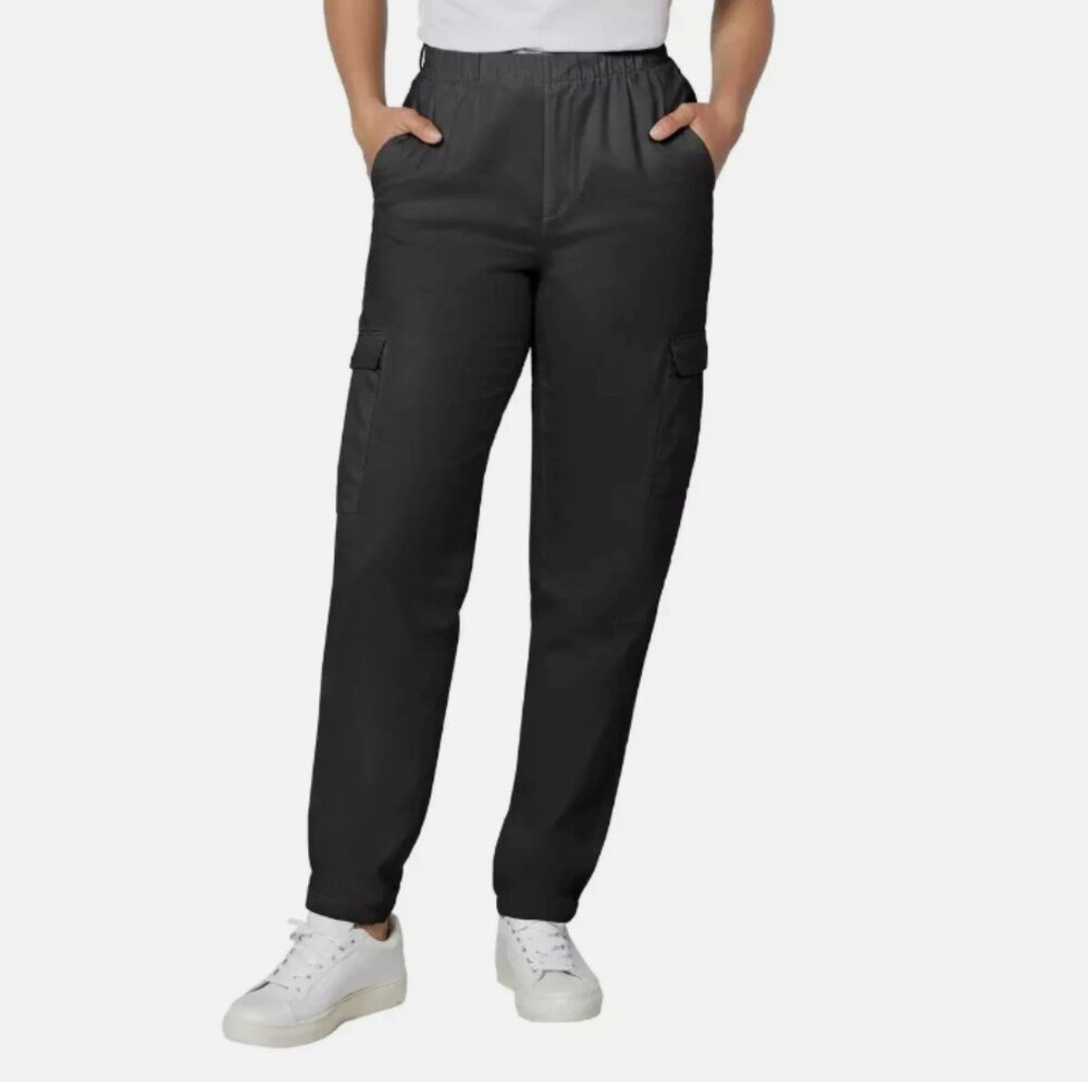GAP Twill Cargo Pants Black Joggers Elastic Waist Stretch Cotton Lyocell Size S‎